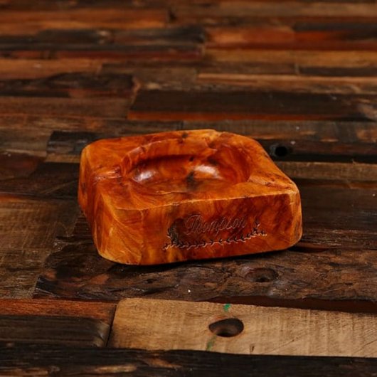Sophisticated Natural Wood Cigar Ashtray (Front)
