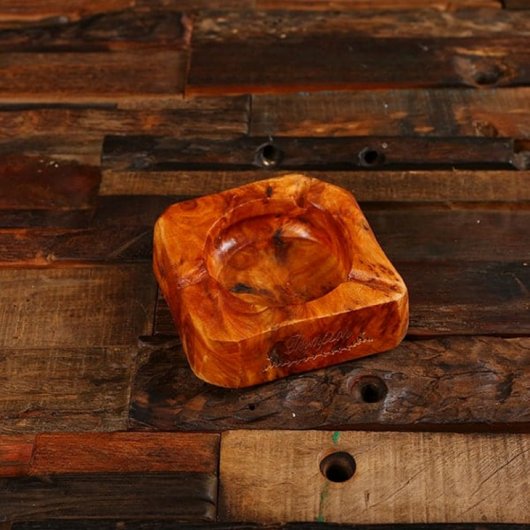 Sophisticated Natural Wood Cigar Ashtray (Front)