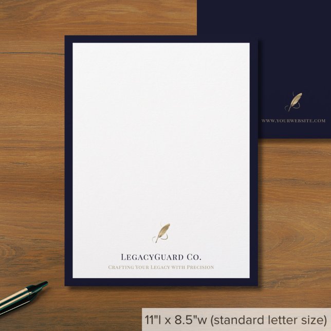 Sophisticated Navy and Gold Quill Business Letterhead (Creator Uploaded)