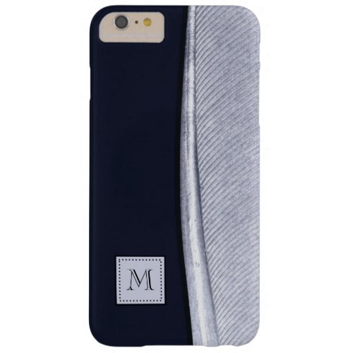 Sophisticated Navy and Silver Feather Monogram Barely There iPhone 6 Plus Case