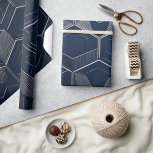 Sophisticated Navy and Silver Hexagon Paper
