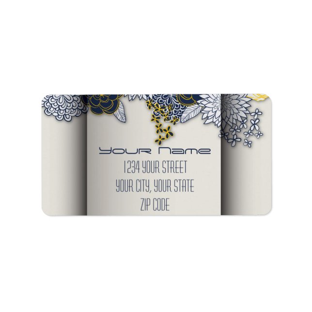 Sophisticated Navy and Yellow Floral Address Labe Label (Front)