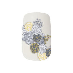 Sophisticated Navy and Yellow Floral Minx Nail Art