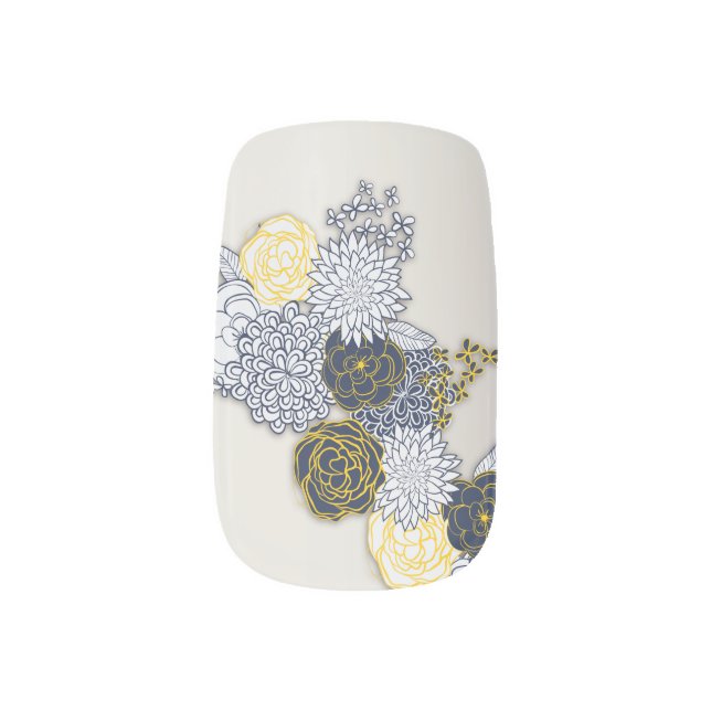 Sophisticated Navy and Yellow Floral Minx Nail Art (Right Thumb)