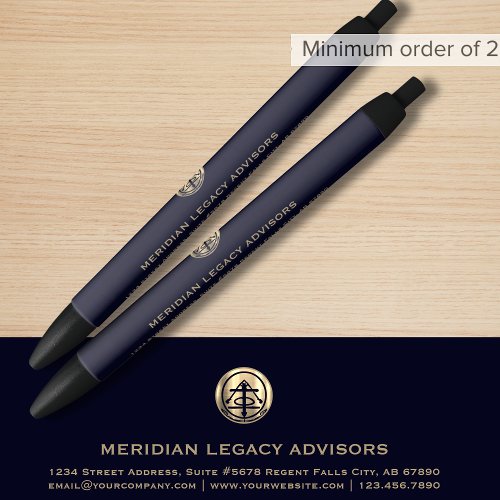 Sophisticated Navy Blue and Gold Logo Ink Pen
