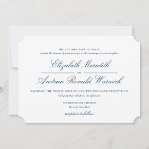 Sophisticated Navy Blue and White Lace Script  Invitation