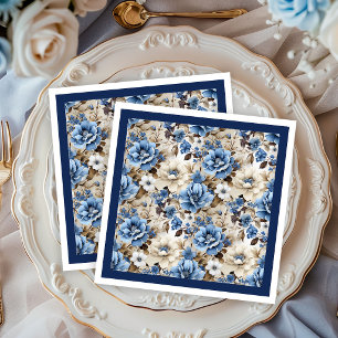 Sophisticated Navy Blue Floral Luxury Dinner  Paper Dinner Napkins