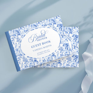 Sophisticated Navy Blue Floral Toile Bridal Shower Guest Book