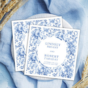 Sophisticated Navy Blue Floral Toile Wedding Napki Napkins