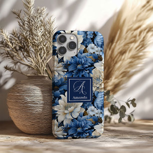 Sophisticated Navy Blue Flowers Luxury Phone Case