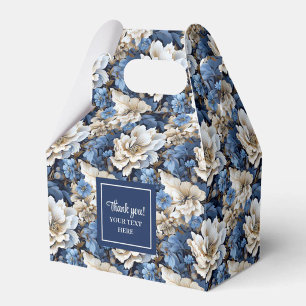 Sophisticated Navy Blue Flowers Personalized Favor Boxes