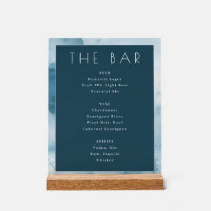 Sophisticated Navy Blue Minimalist Bar Menu Acrylic Sign