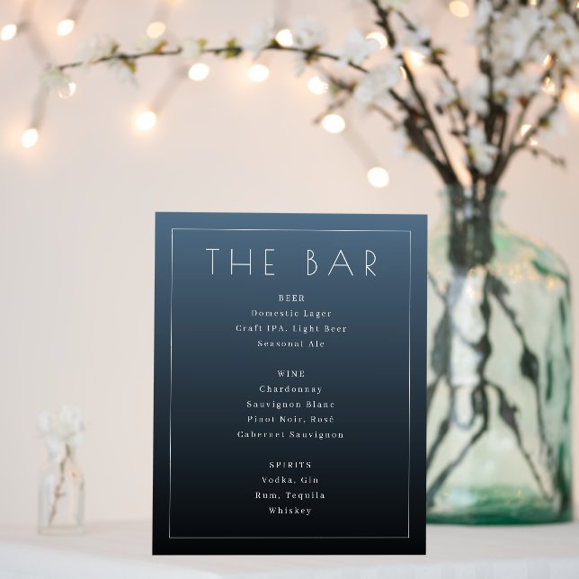 Sophisticated Navy Blue Minimalist Bar Menu Foam Board (In Situ (Wedding))