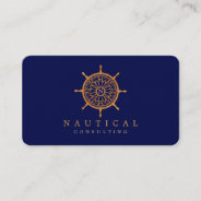 Sophisticated Navy Blue Nautical Ship Wheel Logo Business Card at Zazzle