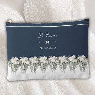 Sophisticated Navy Blue Orchid Bridesmaid Pouch