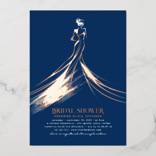 Sophisticated Navy Blue & Rose Gold Bridal Shower Foil Invitation