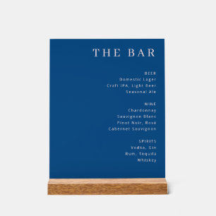 Sophisticated Navy Blue Serif Bar Menu Acrylic Sign