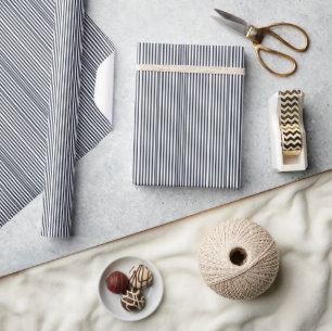 Sophisticated Navy Blue Striped Minimalist Wrapping Paper