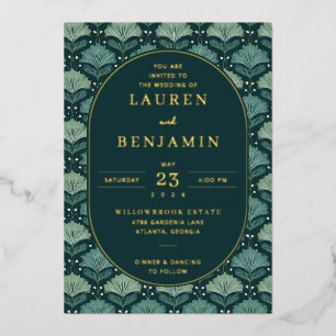 Sophisticated Navy Botanical Leaf Foil Invitation