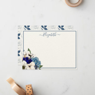 Sophisticated Navy Dusty Blue Floral Personalized Note Card