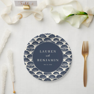 Sophisticated Navy Fan Motions Paper Plates