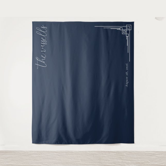 Sophisticated Navy Geometric Lines Tapestry (Front)