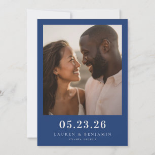 Sophisticated Navy Minimalist Photo Save The Date