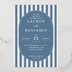 Sophisticated Navy Nautical Stripes Foil Invitation