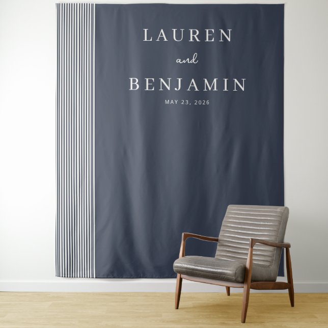 Sophisticated Navy Vertical Lines Tapestry (In Situ)
