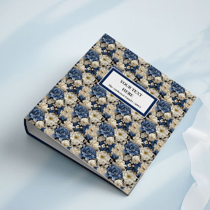Sophisticated Navy White Ivory Floral Memory Album 3 Ring Binder