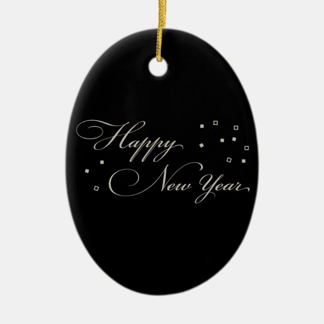 Sophisticated New Year's Eve, Black and Tan Ceramic Ornament (Front)