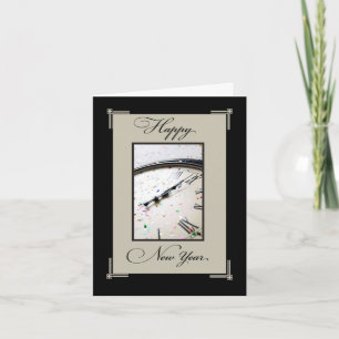 Sophisticated New Year's Eve, Black & Tan Note Holiday Card