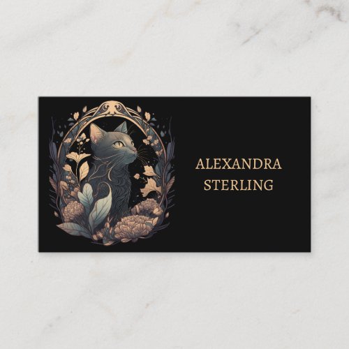 Sophisticated Noir Art Nouveau Cat Personalized Business Card