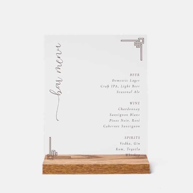 Sophisticated Off-White Minimalist Bar Menu Acrylic Sign (Front)