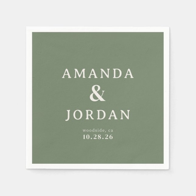 Sophisticated Olive Green Typographic Napkins (Front)