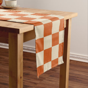 Sophisticated Orange And White Checkered Pattern Medium Table Runner