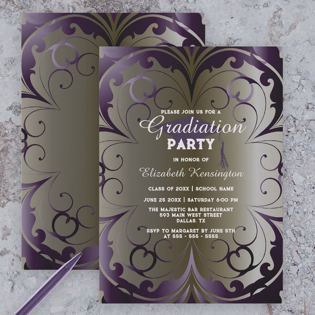 Sophisticated Ornate Deep Purple Graduation Party Invitation (Creator Uploaded)