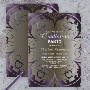 Sophisticated Ornate Deep Purple Graduation Party Invitation