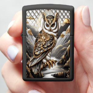 Sophisticated Owl Ocean Mountain Leather Art Zippo Lighter