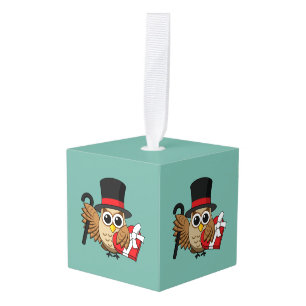Sophisticated Owl with Heart Chocolate Box Cube Ornament