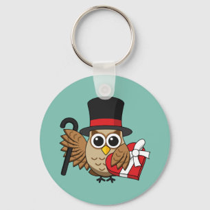 Sophisticated Owl with Heart Chocolate Box Keychain