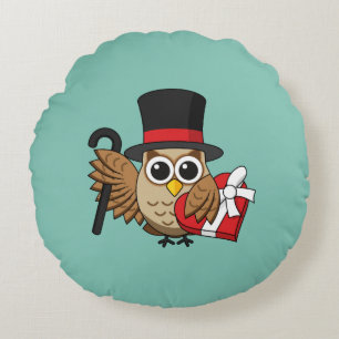 Sophisticated Owl with Heart Chocolate Box Round Pillow