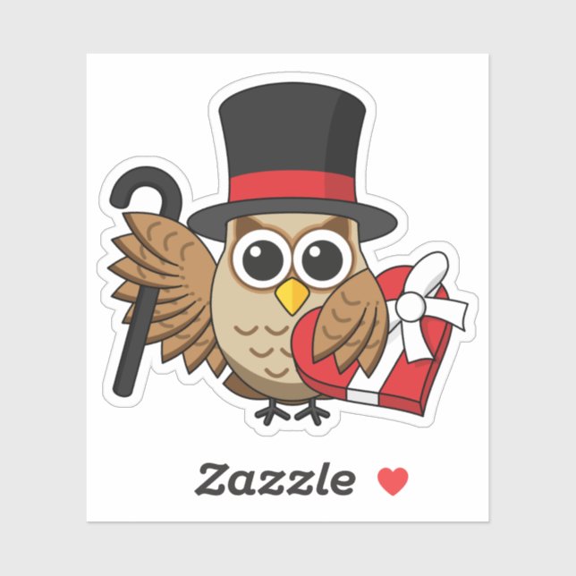 Sophisticated Owl with Heart Chocolate Box Sticker (Sheet)