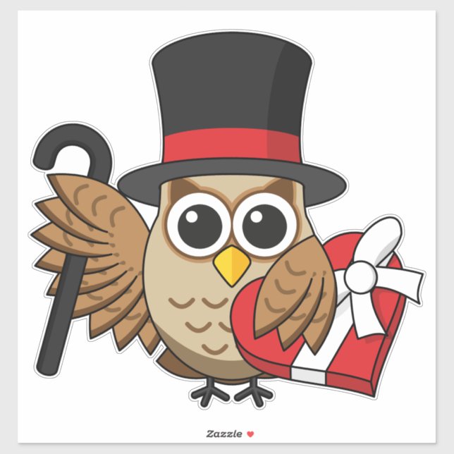 Sophisticated Owl with Heart Chocolate Box Sticker (Sheet)