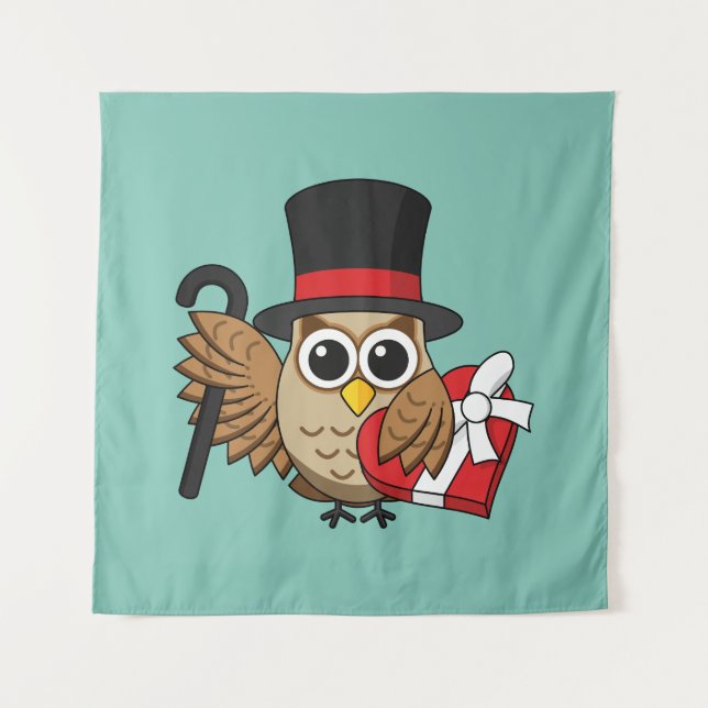 Sophisticated Owl with Heart Chocolate Box Tapestry (Front)