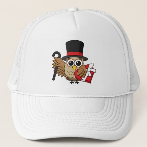 Sophisticated Owl with Heart Chocolate Box Trucker Hat