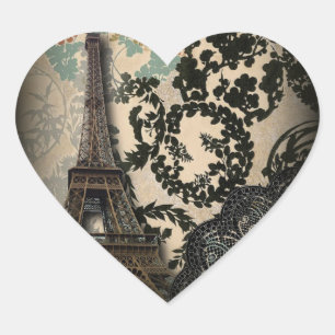Sophisticated Paris floral Lace vintage wedding Heart Sticker