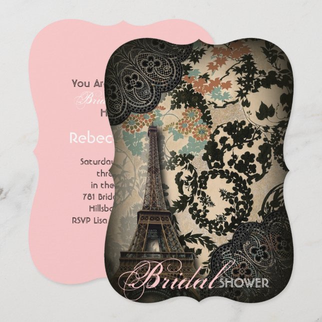 Sophisticated Paris Lace vintage bridal shower Invitation (Front/Back)