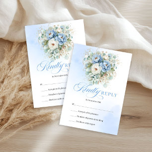Sophisticated Pastel Blue Floral Wedding RSVP Card