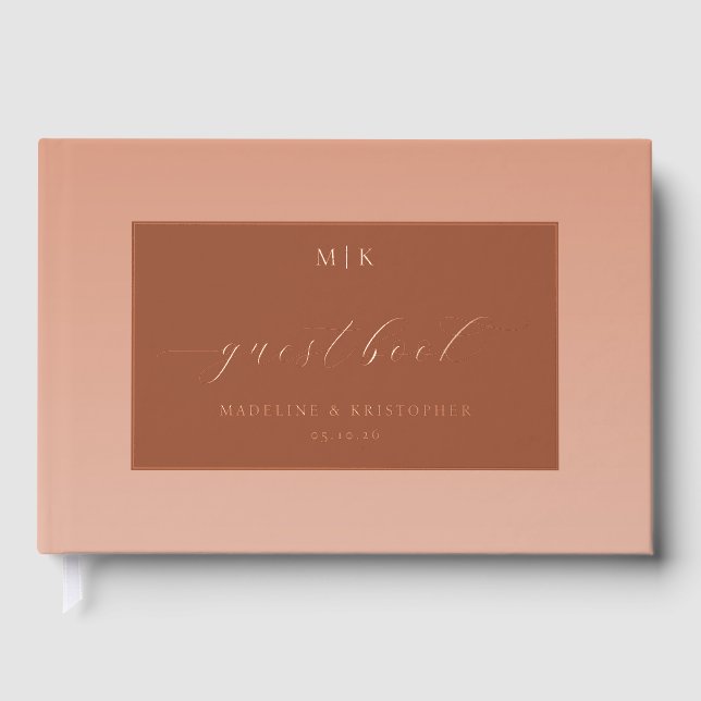 Sophisticated Peach Calligraphy Foil Guest Book (Front)